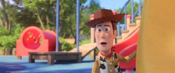 Movie still from “Toy Story 4” (2019), directed by Josh Cooley – A toy story character; Close Up shot, Over the shoulder angle