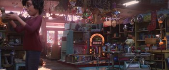 Movie still from “Toy Story 4” (2019), directed by Josh Cooley – A room filled with lots and lots of stuff; Extreme Wide shot, High angle