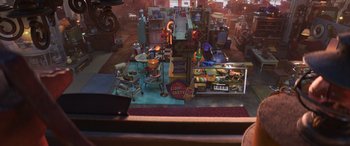 Movie still from “Toy Story 4” (2019), directed by Josh Cooley – A room filled with lots and lots of different items; Extreme Wide shot, High angle