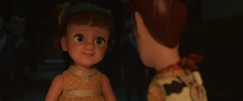 Movie still from “Toy Story 4” (2019), directed by Josh Cooley – A toy story character looking into a mirror; Close Up shot, Over the shoulder angle
