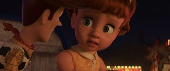 Movie still from “Toy Story 4” (2019), directed by Josh Cooley – A child's face in a scene from toy story 3; Close Up shot, Over the shoulder angle