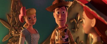 Movie still from “Toy Story 4” (2019), directed by Josh Cooley – A couple of people that are standing up together; Close Up shot, Over the shoulder angle