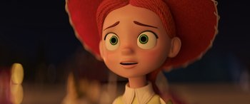 Movie still from “Toy Story 4” (2019), directed by Josh Cooley – A cartoon character's face; Close Up shot, Over the shoulder angle