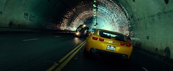 Movie still from “Transformers” (2007), directed by Michael Bay – Wide shot, High angle