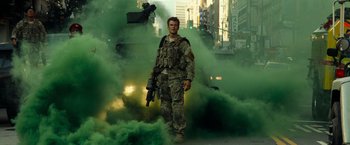 Movie still from “Transformers” (2007), directed by Michael Bay – Wide shot, Low angle