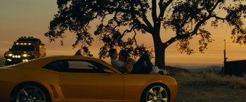 Movie still from “Transformers” (2007), directed by Michael Bay – Wide shot, Low angle