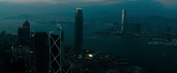 Movie still from “Transformers: Age of Extinction” (2014), directed by Michael Bay – A view of a city at night from a high point; Extreme Wide shot, High angle