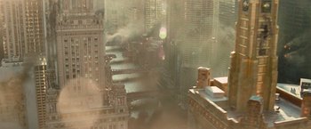 Movie still from “Transformers: Dark of the Moon” (2011), directed by Michael Bay – A view of a city from a high point of view; Extreme Wide shot, High angle