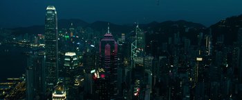 Movie still from “Transformers: Dark of the Moon” (2011), directed by Michael Bay – A view of a city at night from a helicopter; Extreme Wide shot, High angle