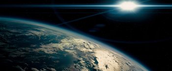 Movie still from “Transformers: Dark of the Moon” (2011), directed by Michael Bay – A view of the earth taken from the space station; Extreme Wide shot, Overhead angle