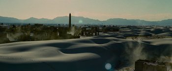 Movie still from “Transformers: Revenge of the Fallen” (2009), directed by Michael Bay – A view of a city from a distance; Extreme Wide shot, High angle