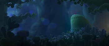 Movie still from “Trolls World Tour” (2020), directed by Walt Dohrn – An image of an animated scene with a person in the background; Extreme Wide shot, Low angle