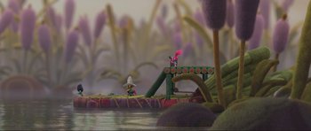 Movie still from “Trolls World Tour” (2020), directed by Walt Dohrn – A toy that is on the water; Extreme Wide shot, High angle