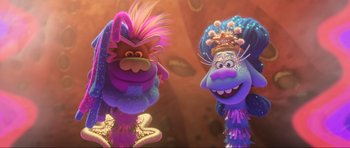 Movie still from “Trolls World Tour” (2020), directed by Walt Dohrn – A couple of stuffed animals that are next to each other; Close Up shot, Low angle