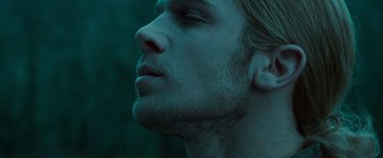 Movie still from “Twilight” (2008), directed by Catherine Hardwicke – A person with his eyes closed; Close Up shot, Low angle
