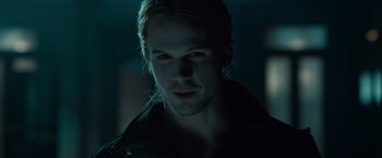 Movie still from “Twilight” (2008), directed by Catherine Hardwicke – A person with long blonde hair; Close Up shot, Over the shoulder angle