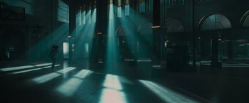 Movie still from “Twilight” (2008), directed by Catherine Hardwicke – The sun is shining through the windows of a building; Extreme Wide shot, Low angle