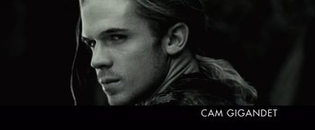 Movie still from “Twilight” (2008), directed by Catherine Hardwicke – Black and white image of a man with long hair; Close Up shot, Overhead angle