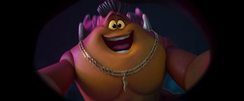 Movie still from “Under the Boardwalk” (2023), directed by David Soren – A character's face in a cartoon; Close Up shot, Low angle