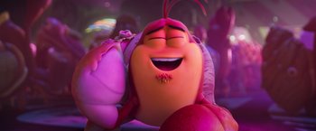 Movie still from “Under the Boardwalk” (2023), directed by David Soren – A cartoon character with his mouth open; Close Up shot, Low angle