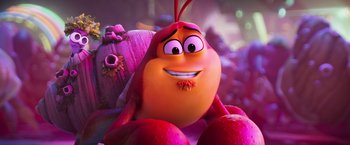 Movie still from “Under the Boardwalk” (2023), directed by David Soren – A character from the movie cloudy with a chance of meatballs; Close Up shot, Low angle