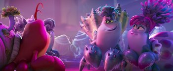 Movie still from “Under the Boardwalk” (2023), directed by David Soren – A character from the movie monsters vs; Wide shot, Over the shoulder angle