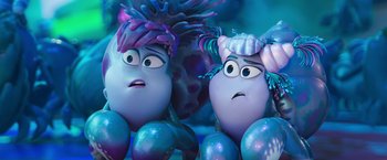 Movie still from “Under the Boardwalk” (2023), directed by David Soren – A couple of people that are sitting next to each other; Close Up shot, Over the shoulder angle