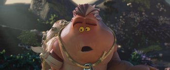Movie still from “Under the Boardwalk” (2023), directed by David Soren – An image of an animated character from the croods; Close Up shot, Low angle