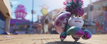 Movie still from “Under the Boardwalk” (2023), directed by David Soren – A character in a carnival scene; Close Up shot, Low angle