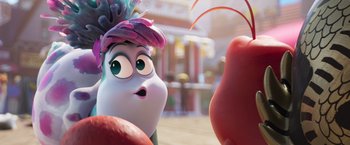 Movie still from “Under the Boardwalk” (2023), directed by David Soren – A character's face in a cartoon; Close Up shot, Over the shoulder angle