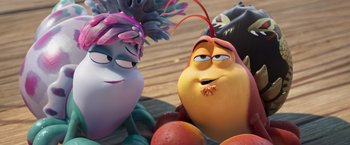 Movie still from “Under the Boardwalk” (2023), directed by David Soren – A couple of cartoon characters sitting next to each other; Close Up shot, Over the shoulder angle