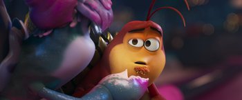 Movie still from “Under the Boardwalk” (2023), directed by David Soren – The face of a cartoon character; Extreme Close Up shot, Over the shoulder angle