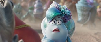Movie still from “Under the Boardwalk” (2023), directed by David Soren – The head and face of an animated character; Close Up shot, Over the shoulder angle