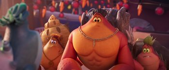 Movie still from “Under the Boardwalk” (2023), directed by David Soren – A character from the croods; Medium shot, Low angle