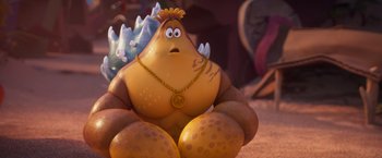 Movie still from “Under the Boardwalk” (2023), directed by David Soren – A character sitting on the ground; Medium shot, Over the shoulder angle