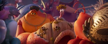 Movie still from “Under the Boardwalk” (2023), directed by David Soren – A character in a scene from a cartoon; Wide shot, Over the shoulder angle