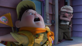 Movie still from “Up” (2009), directed by Bob Peterson – An image of an animated character from the pixar film up; Wide shot, Low angle