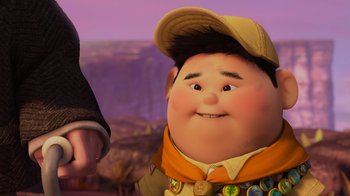 Movie still from “Up” (2009), directed by Bob Peterson – An image of an animated character from the pixar film up; Close Up shot, Low angle
