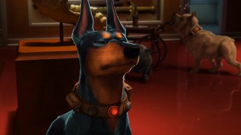 Movie still from “Up” (2009), directed by Bob Peterson – A statue of anubis is displayed in a room; Close Up shot, High angle