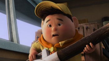Movie still from “Up” (2009), directed by Bob Peterson – An image of an animated character holding a baseball bat; Close Up shot, Low angle
