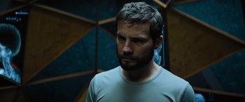 Movie still from “Upgrade” (2018), directed by Leigh Whannell – A person with a beard; Close Up shot, Over the shoulder angle