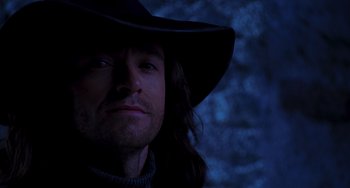 Movie still from “Van Helsing” (2004), directed by Stephen Sommers – A person wearing a cowboy hat; Close Up shot, Low angle