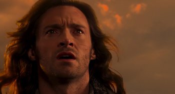 Movie still from “Van Helsing” (2004), directed by Stephen Sommers – A person with long brown hair; Close Up shot, Low angle