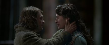 Movie still from “Victor Frankenstein” (2015), directed by Paul McGuigan – A man and a woman are looking at each other; Close Up shot, Over the shoulder angle