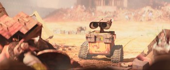 Movie still from “WALL·E” (2008), directed by Andrew Stanton – An image of an animated character from wall - e; Extreme Wide shot, Low angle