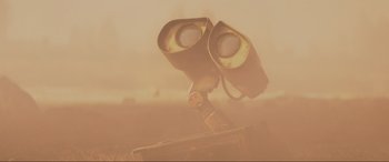 Movie still from “WALL·E” (2008), directed by Andrew Stanton – A pair of binoculars sitting on top of a car; Close Up shot, Low angle