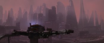 Movie still from “WALL·E” (2008), directed by Andrew Stanton – An image of a city in the middle of the night; Extreme Wide shot, Low angle