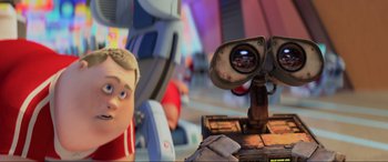 Movie still from “WALL·E” (2008), directed by Andrew Stanton – A robot's reflection in a mirror; Close Up shot, Over the shoulder angle