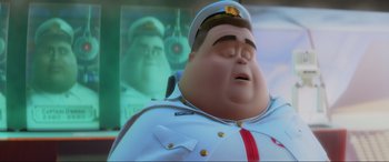 Movie still from “WALL·E” (2008), directed by Andrew Stanton – A cartoon character in a uniform; Close Up shot, Low angle