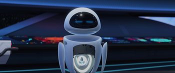 Movie still from “WALL·E” (2008), directed by Andrew Stanton – An image of an animated robot in a futuristic setting; Medium shot, Low angle